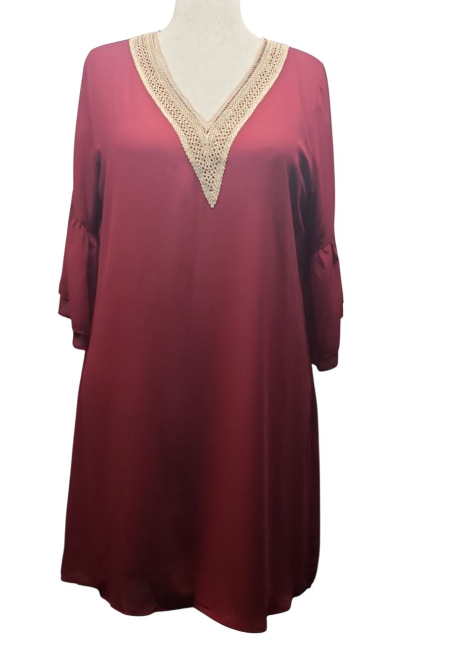 NWT Hotouch Burgundy Trapeze Dress M Crochet Boho Bell Sleeve Flowy Swing